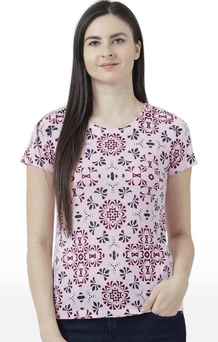 HUETRAP | Women's Pink Printed Regular T-Shirt