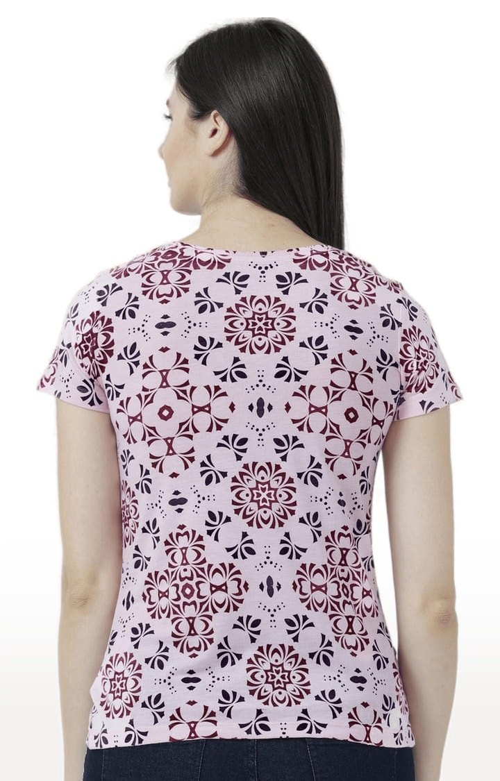 Women's Pink Printed Regular T-Shirt