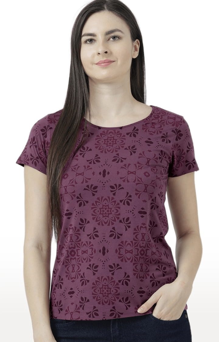 HUETRAP | Women's Pink Printed Regular T-Shirt
