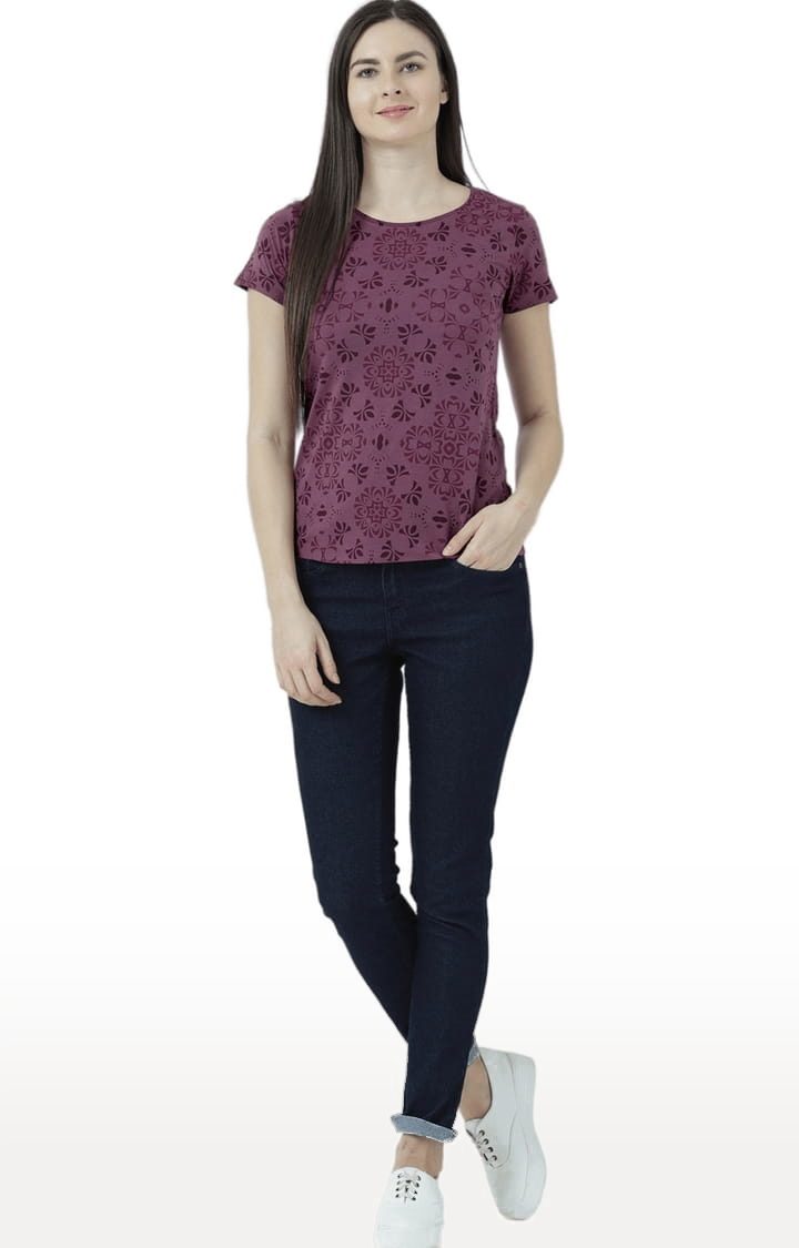 Women's Pink Printed Regular T-Shirt