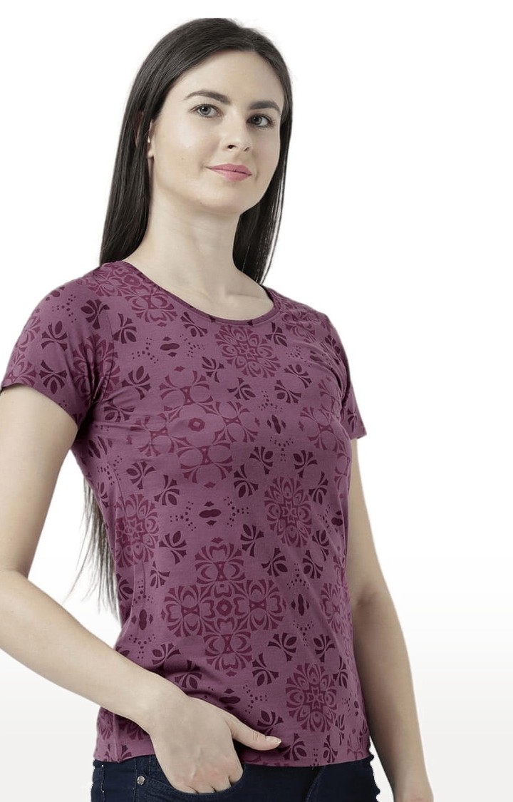 Women's Pink Printed Regular T-Shirt