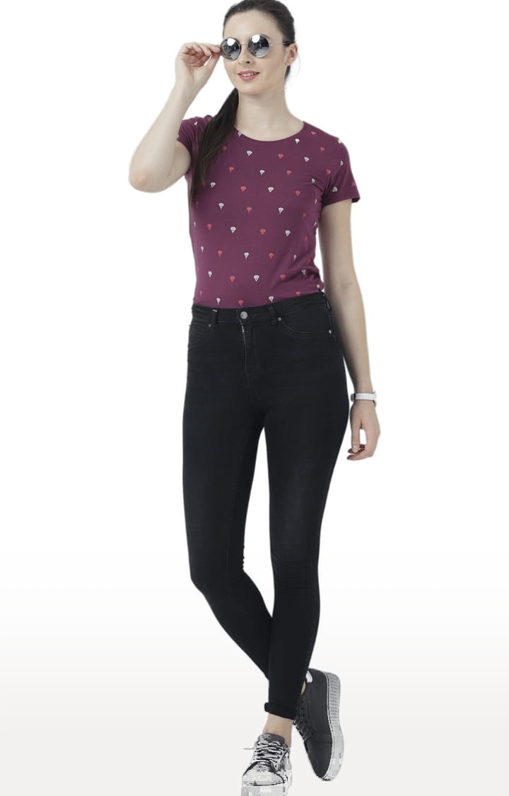 Women's Pink Printed Regular T-Shirt