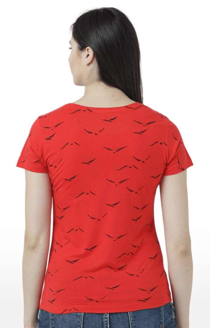 Women's Red Printed Regular T-Shirt
