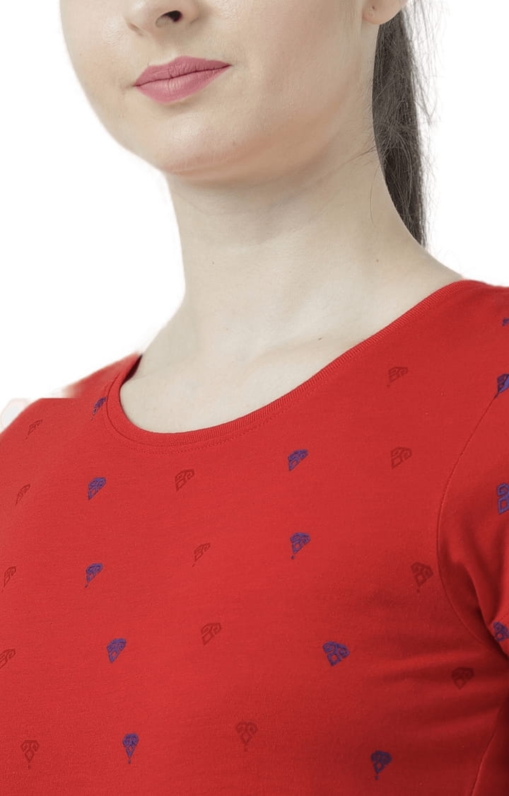 Women's Red Printed Regular T-Shirt