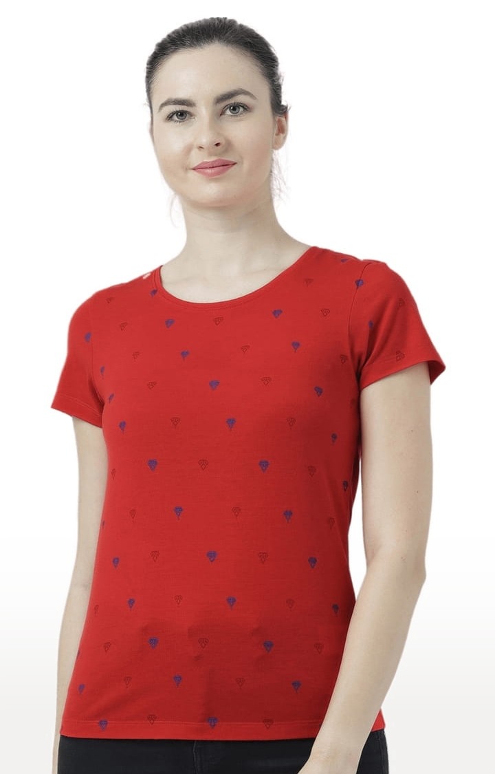 HUETRAP | Women's Red Printed Regular T-Shirt