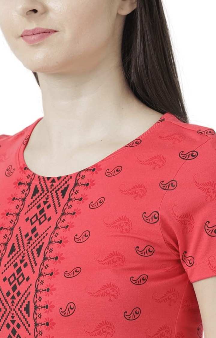 HUETRAP | Women's Red Printed Regular T-Shirt