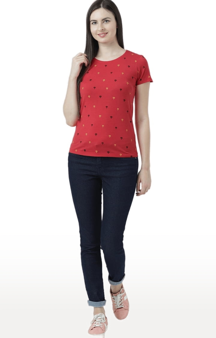 HUETRAP | Women's Red Cotton Printed Regular T-Shirt 1