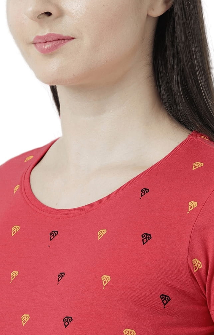 HUETRAP | Women's Red Cotton Printed Regular T-Shirt 5