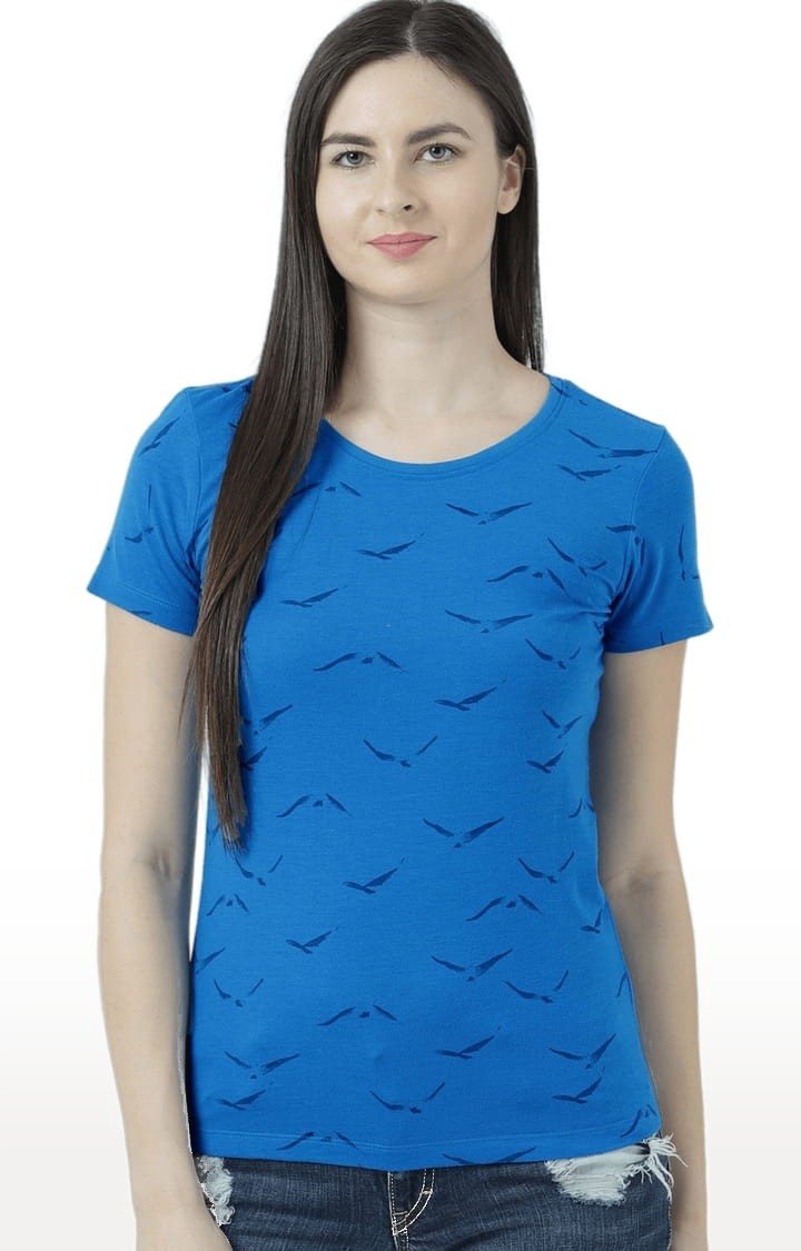 HUETRAP | Women's Blue Printed Regular T-Shirt