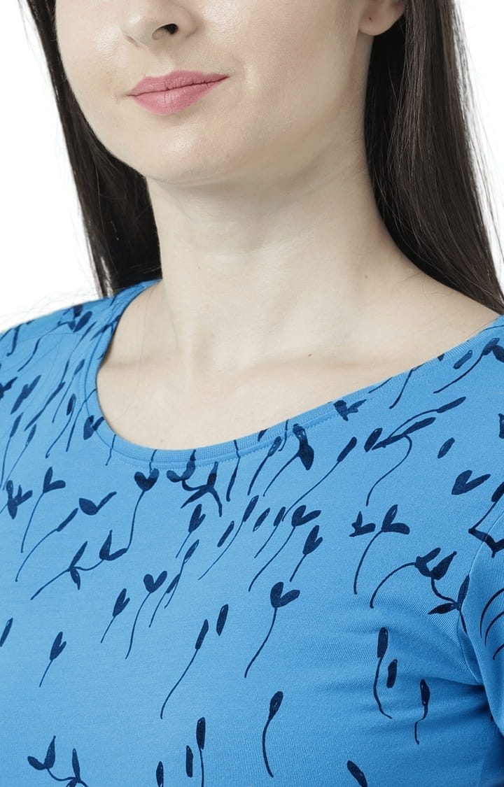 Women's Blue Printed Regular T-Shirt