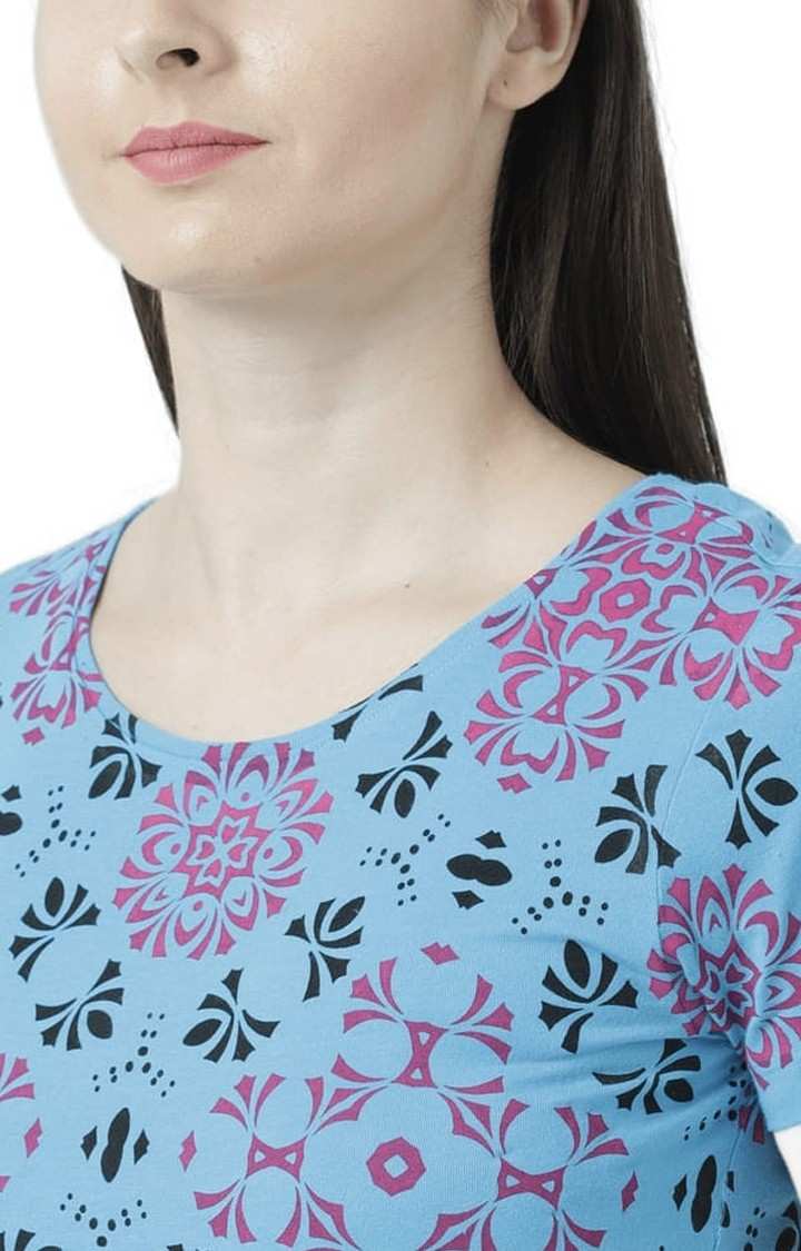 HUETRAP | Women's Blue Printed Regular T-Shirt