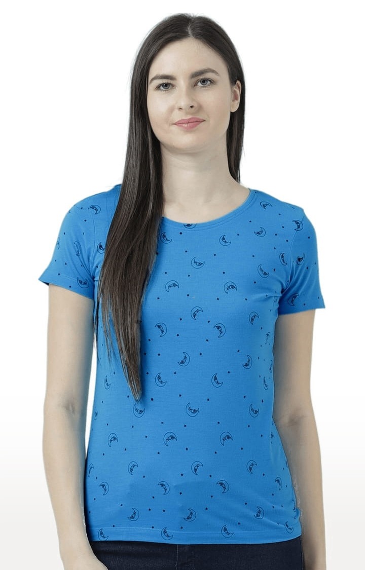 HUETRAP | Women's Blue Printed Regular T-Shirt