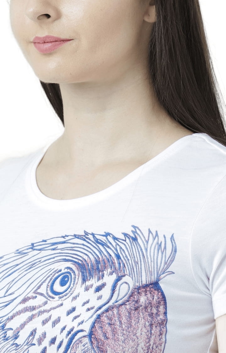HUETRAP | Women's White Cotton Printed Regular T-Shirt 5