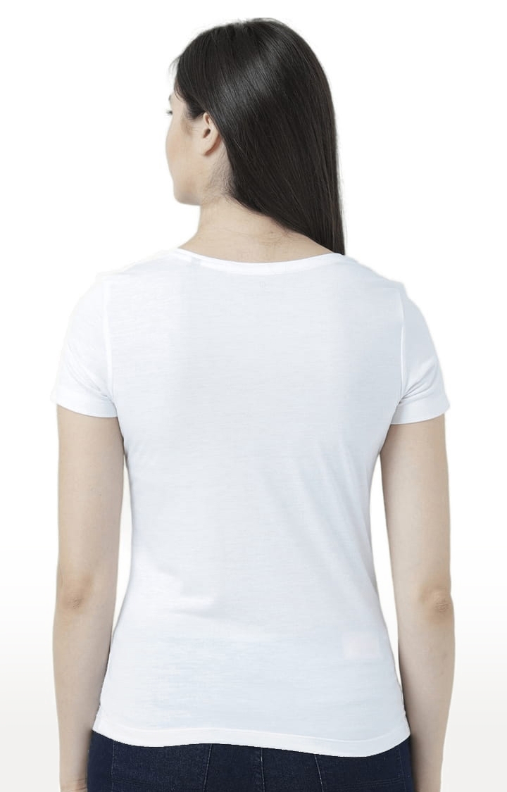 HUETRAP | Women's White Cotton Printed Regular T-Shirt 4