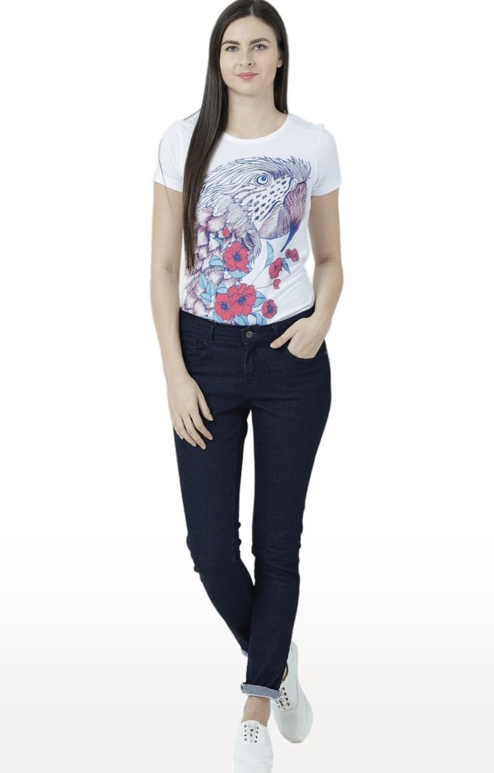Women's White Printed Regular T-Shirt