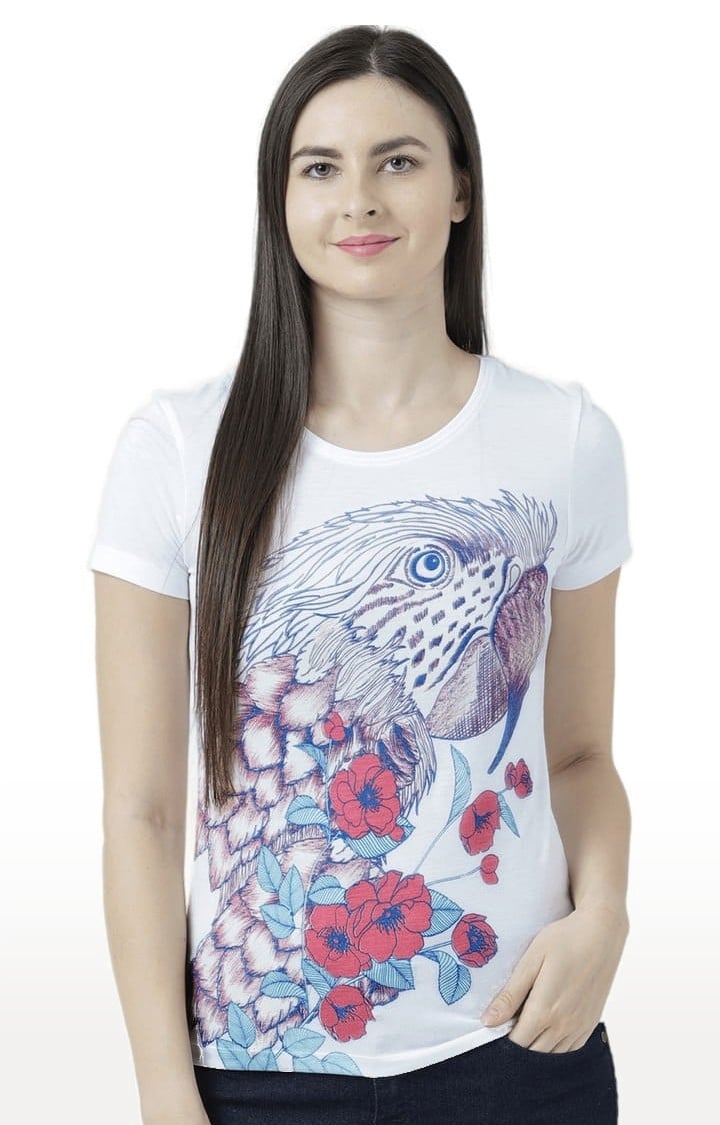 HUETRAP | Women's White Printed Regular T-Shirt