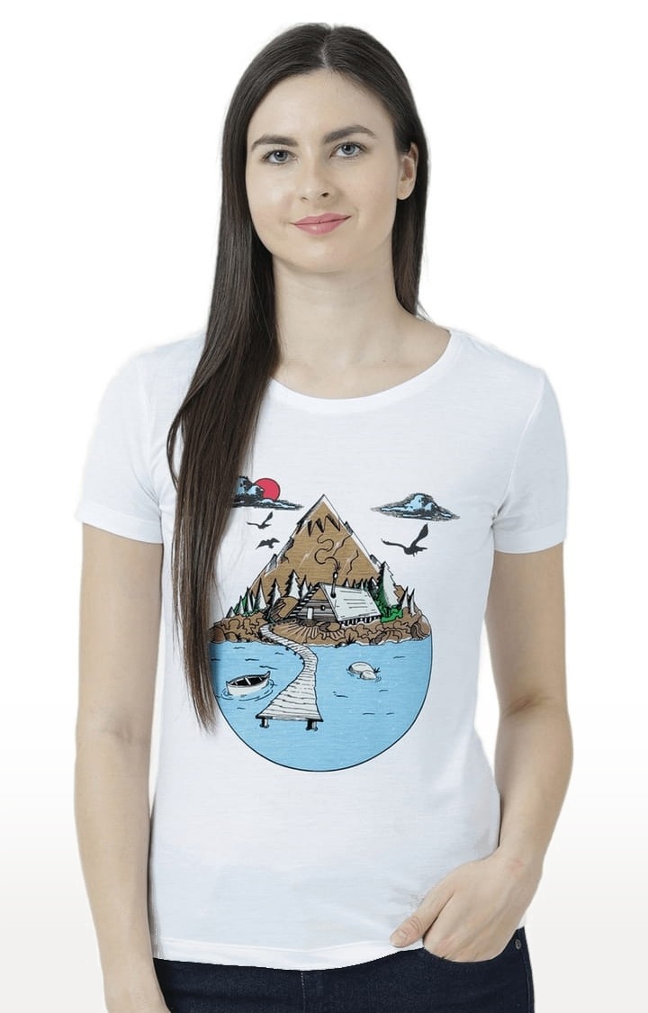 HUETRAP | Women's White Printed Regular T-Shirt