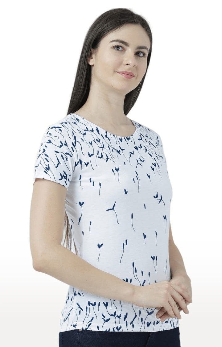 HUETRAP | Women's White Cotton Printed Regular T-Shirt 2