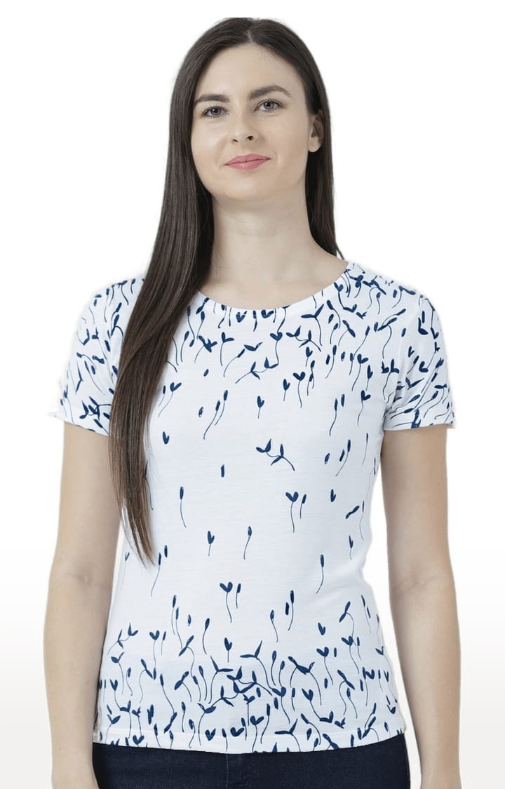 HUETRAP | Women's White Cotton Printed Regular T-Shirt 0