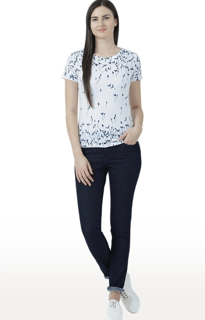 Women's White Printed Regular T-Shirt