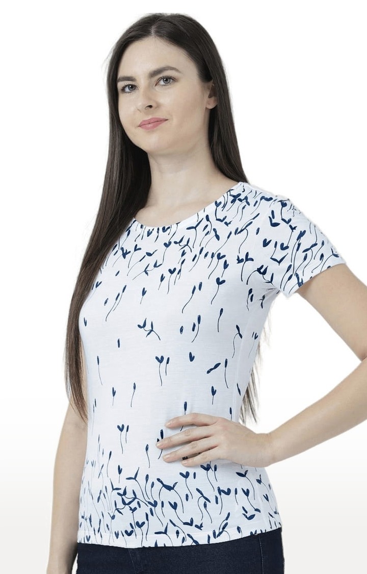 Women's White Printed Regular T-Shirt