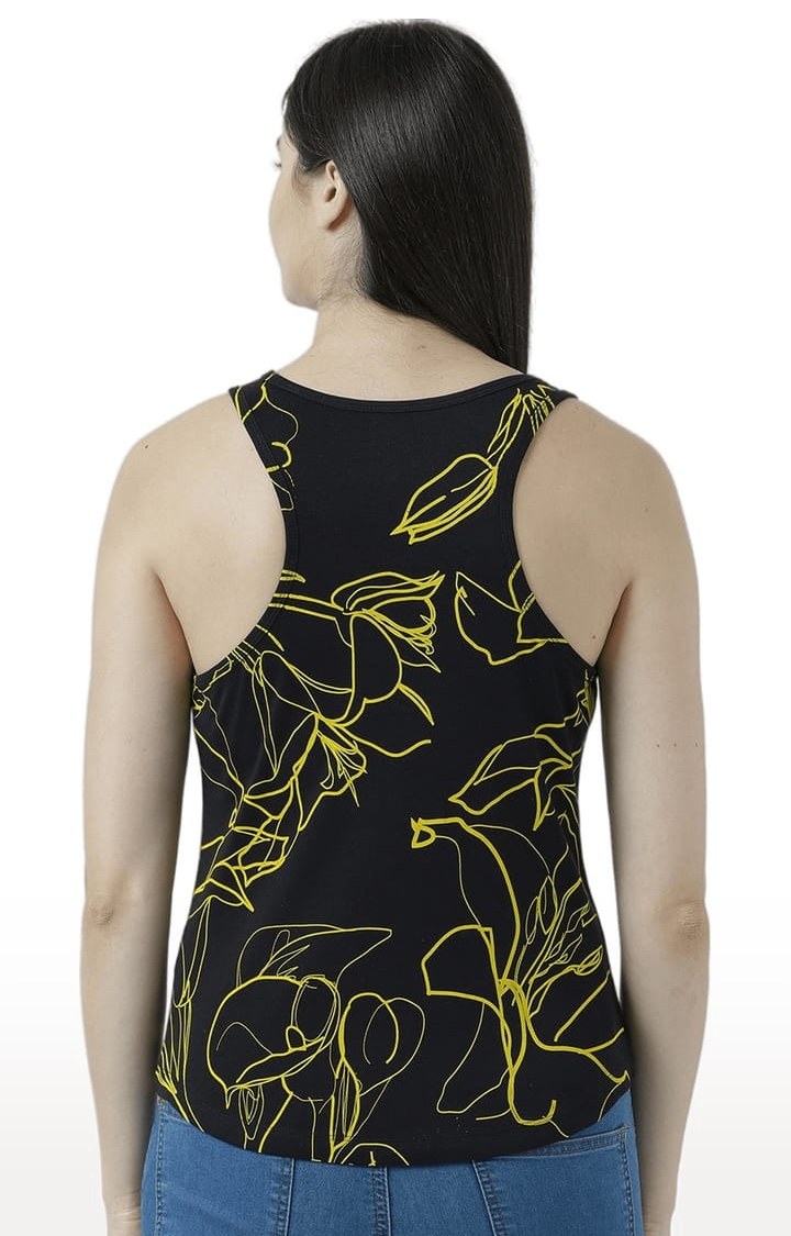 Women's Black & Yellow Printed Tank Top