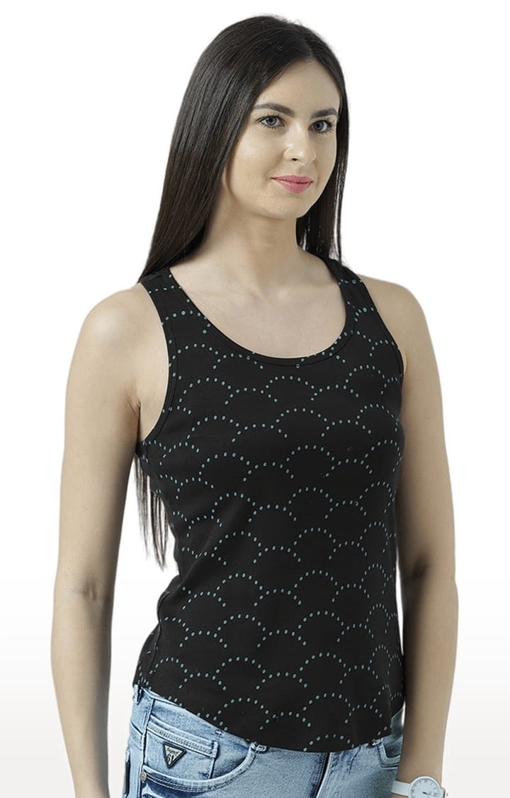 Women's Black Printed Tank Top