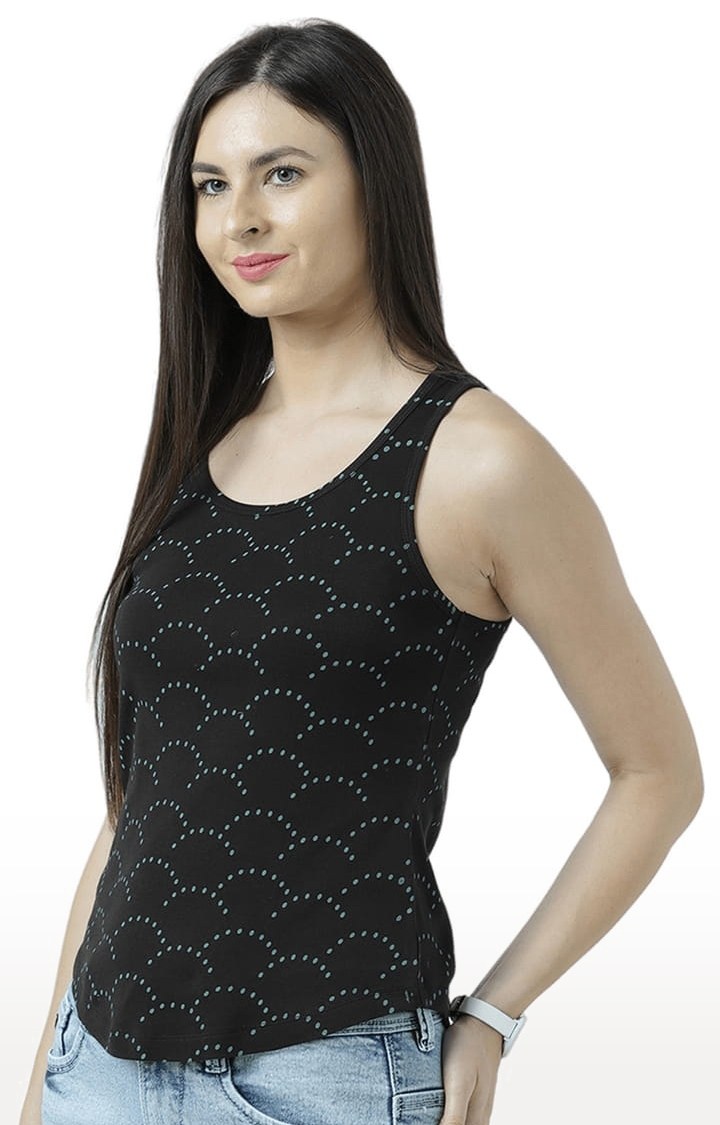 Women's Black Printed Tank Top