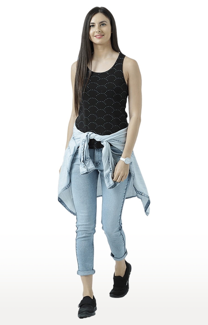 Women's Black Printed Tank Top