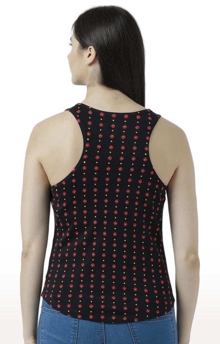Women's Black Printed Tank Top