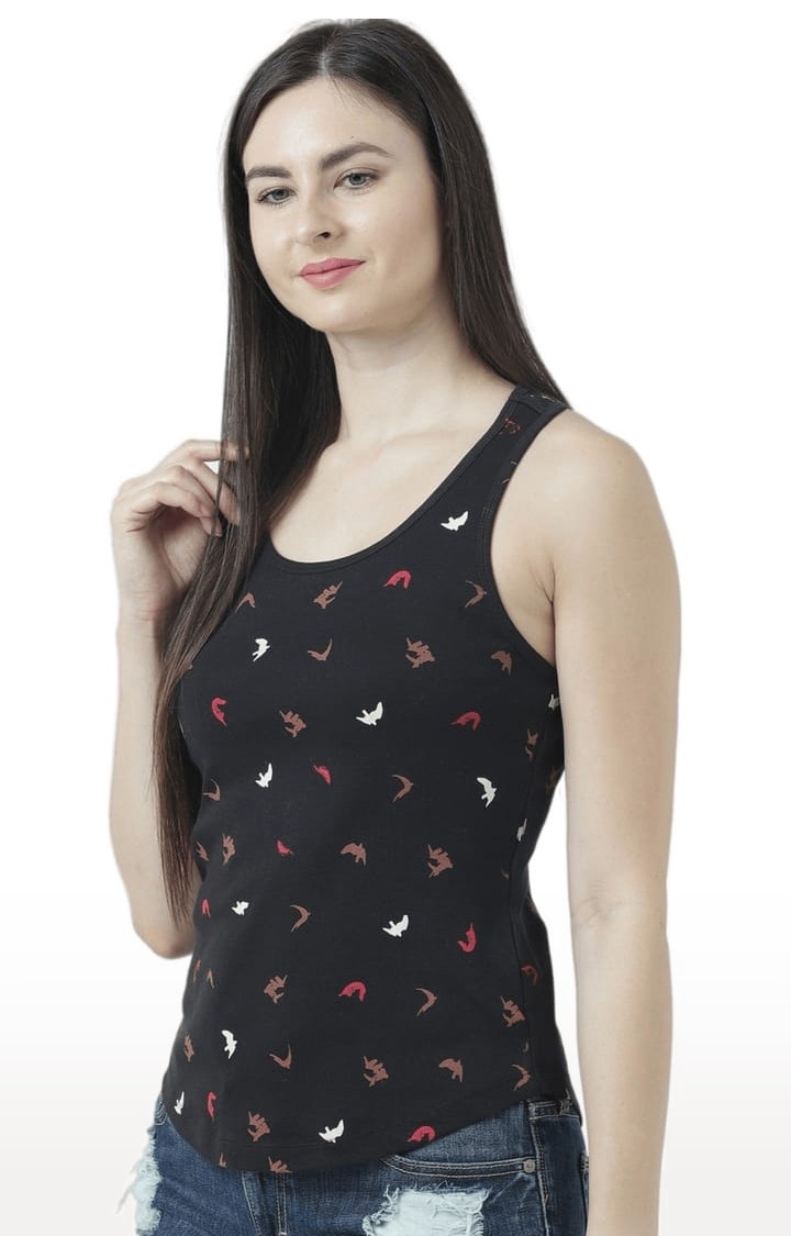 Women's Black Printed Tank Top