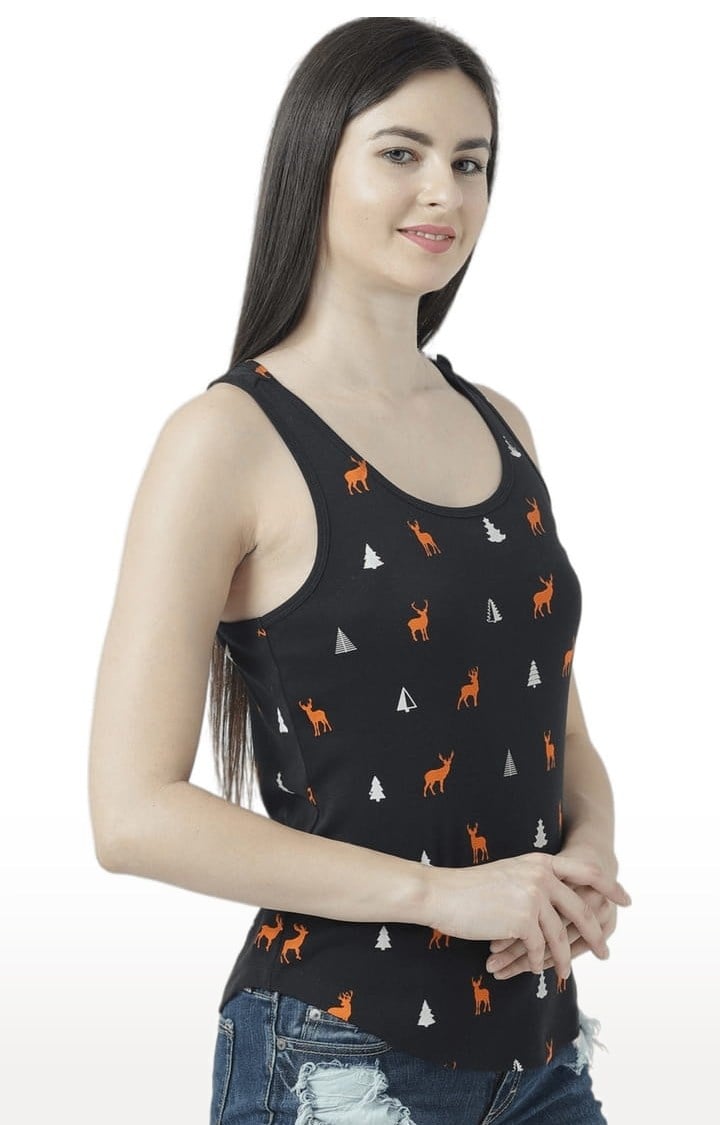 Women's Black Printed Tank Top
