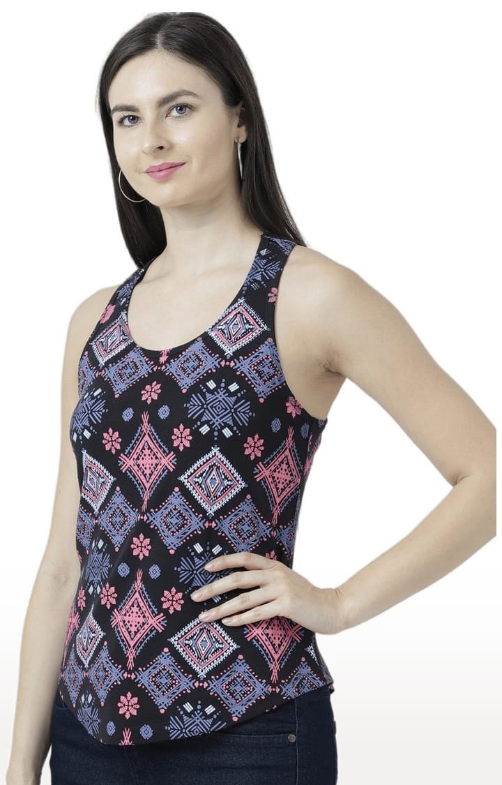 Women's Black Printed Tank Top