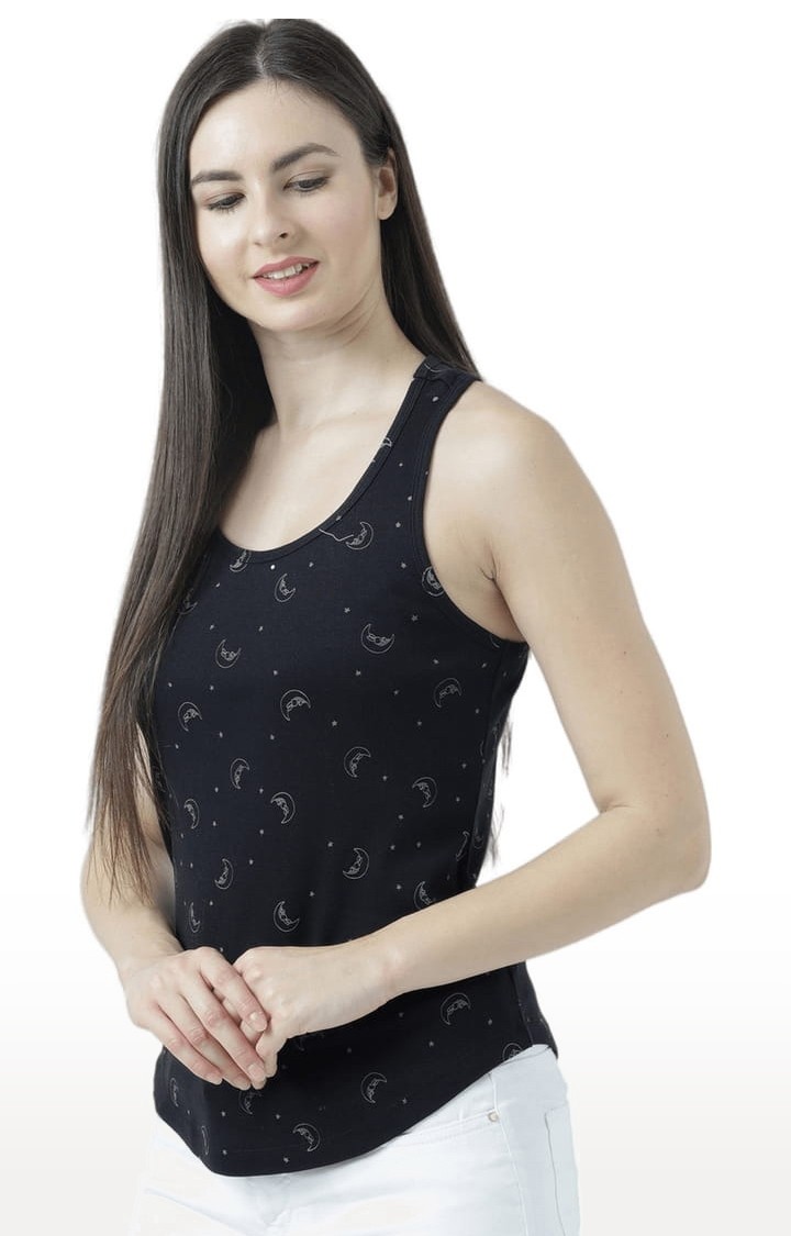 Women's Black Printed Tank Top