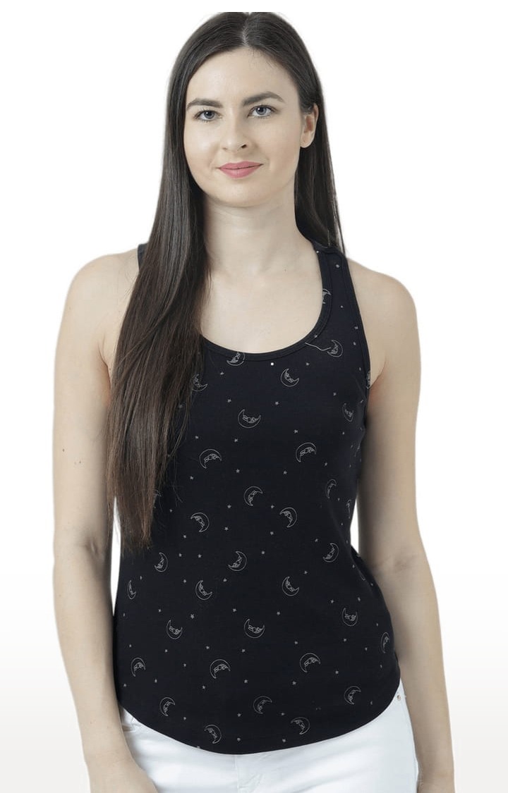 HUETRAP | Women's Black Cotton Printed Tank Top 0