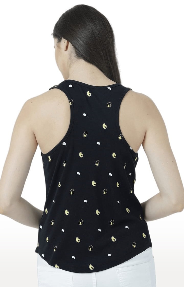 Women's Black Printed Tank Top