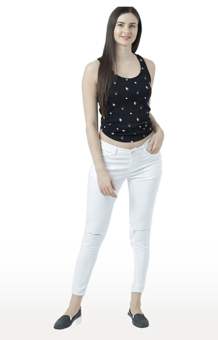 Women's Black Printed Tank Top