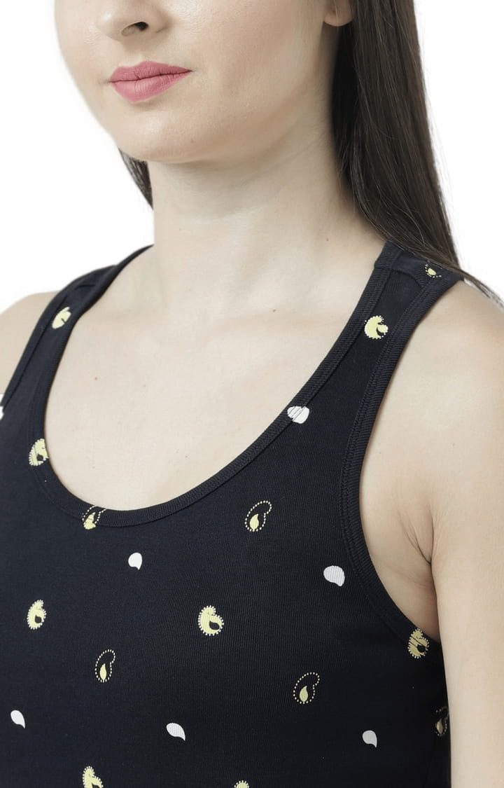 Women's Black Printed Tank Top