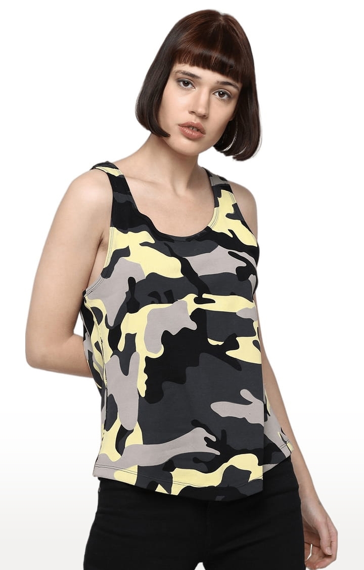 HUETRAP | Women's Multicolour Cotton Camouflage Tank Top 0
