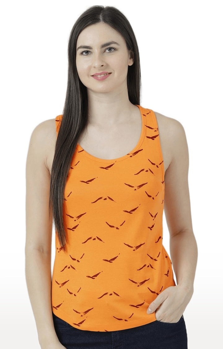 HUETRAP | Women's Orange Printed Tank Top