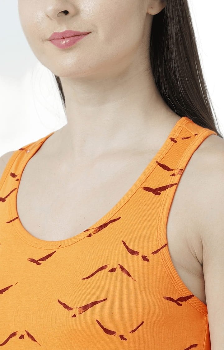 Women's Orange Printed Tank Top