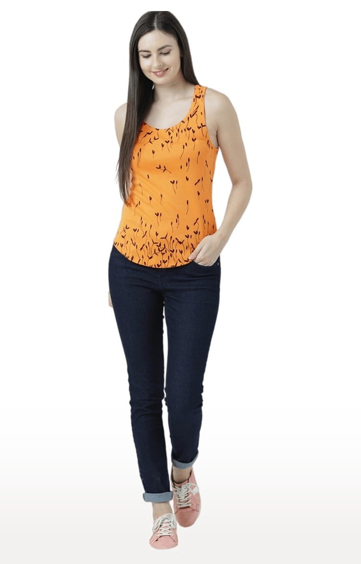 Women's Orange Printed Tank Top