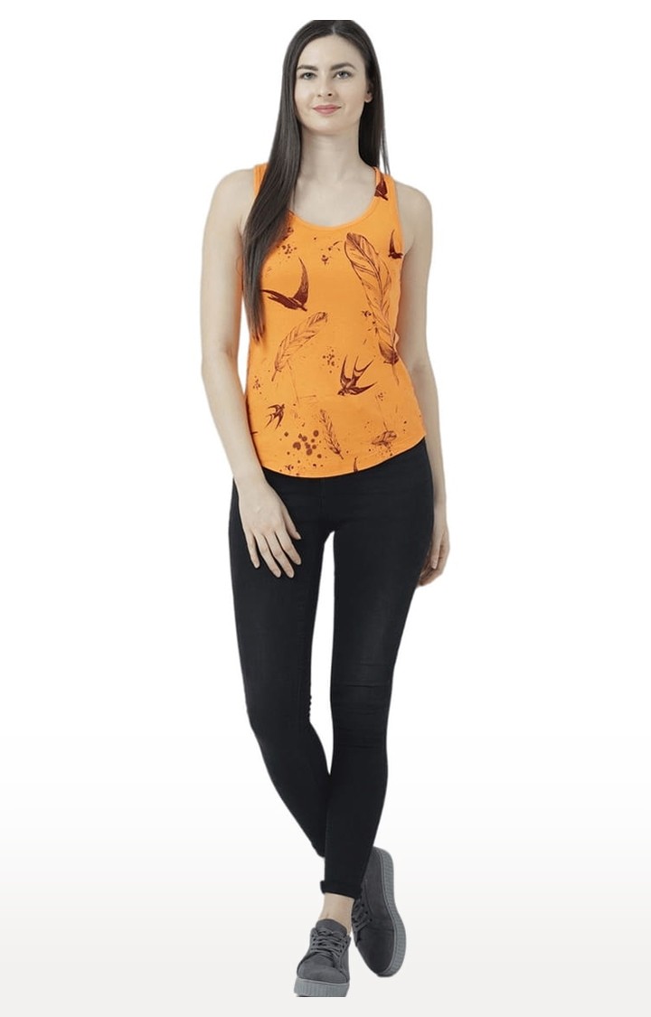 Women's Orange Printed Tank Top