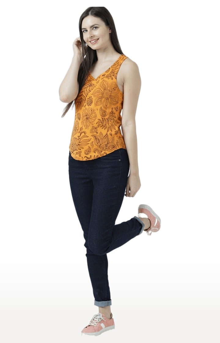 Women's Orange Printed Tank Top