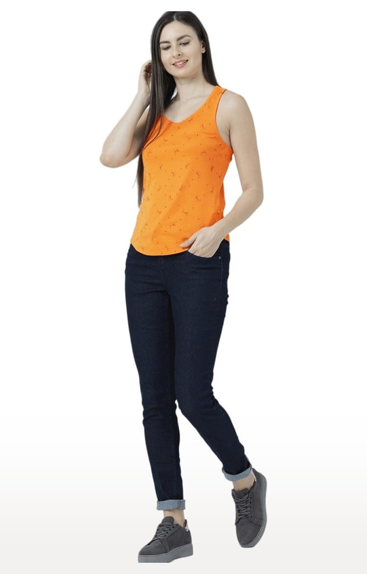 Women's Orange Printed Tank Top