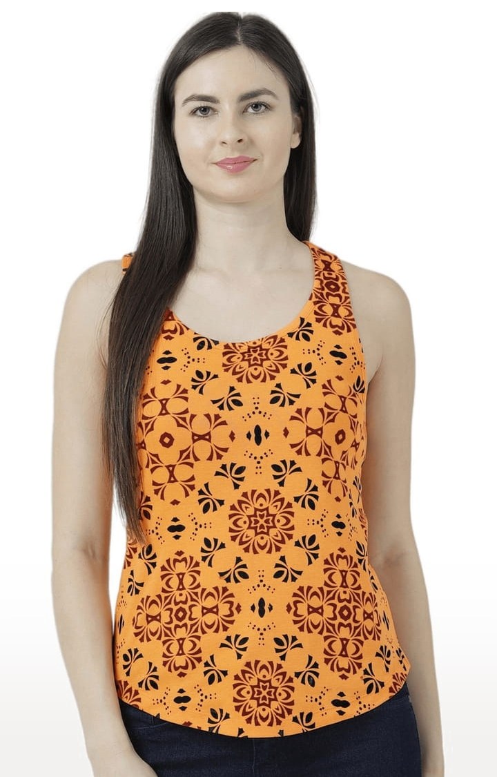 HUETRAP | Women's Orange Printed Tank Top