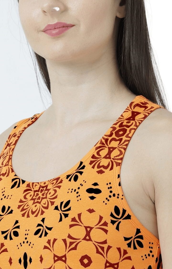 Women's Orange Printed Tank Top