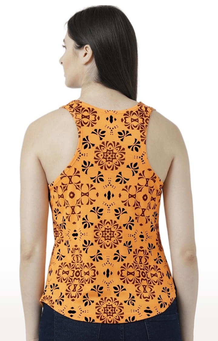 Women's Orange Printed Tank Top