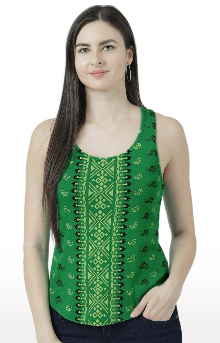 HUETRAP | Women's Green Printed Tank Top