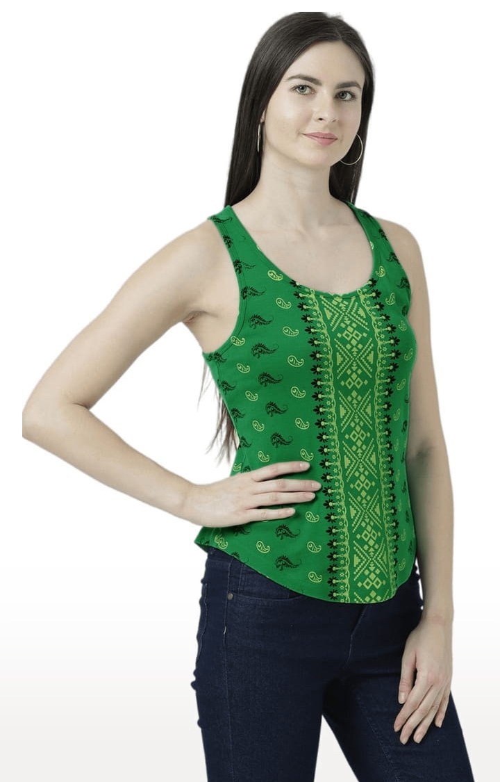 Women's Green Printed Tank Top